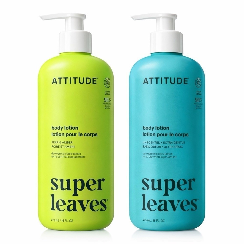 ATTITUDE - Super Leaves Body Lotion (16 oz) - Pear Amber &‎ Unscented Set